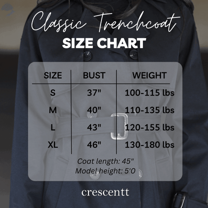 Classic Trench Coat - Black - Crescentt Trench Coat