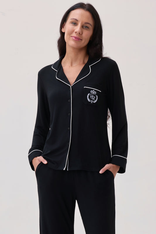 Royal Black Bamboo Silk™ Pajama Set – Long Sleeve & Pants