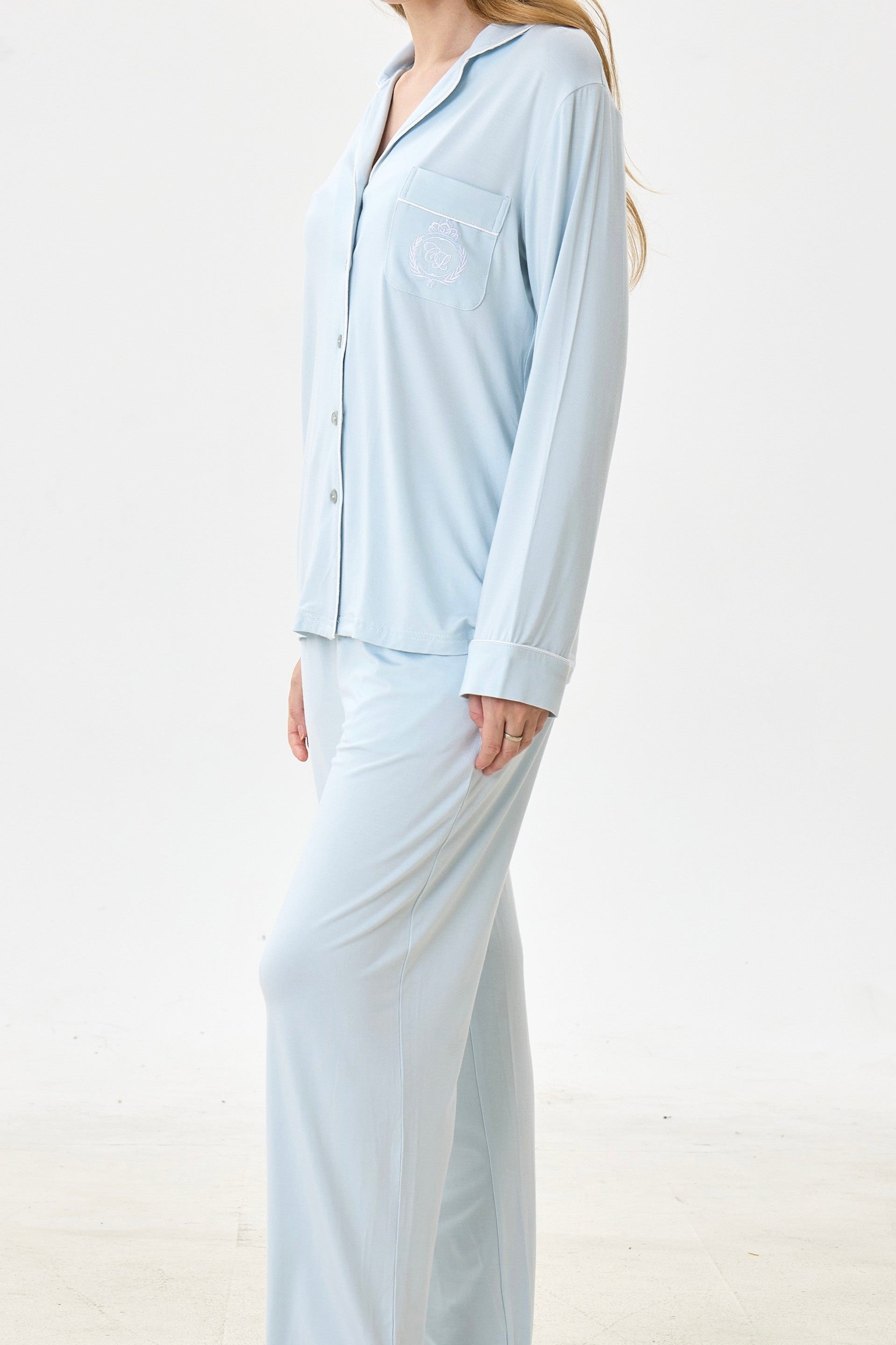 Periwinkle Bamboo Silk™ Pajama Set – Long Sleeve & Pants - Crescentt