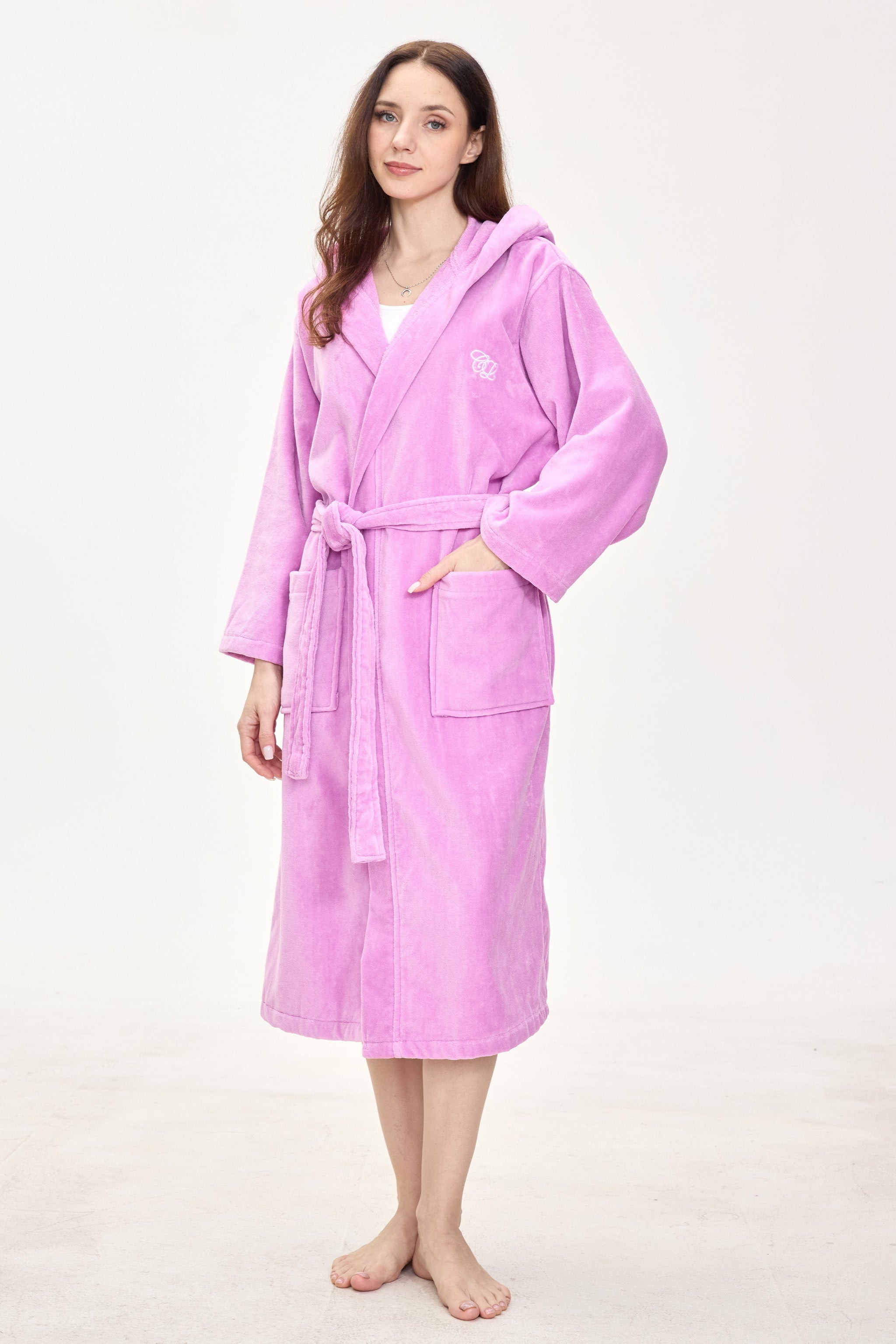 Hot Pink Hooded Turkish Cotton Velour Robe (1200 GSM) - Crescentt