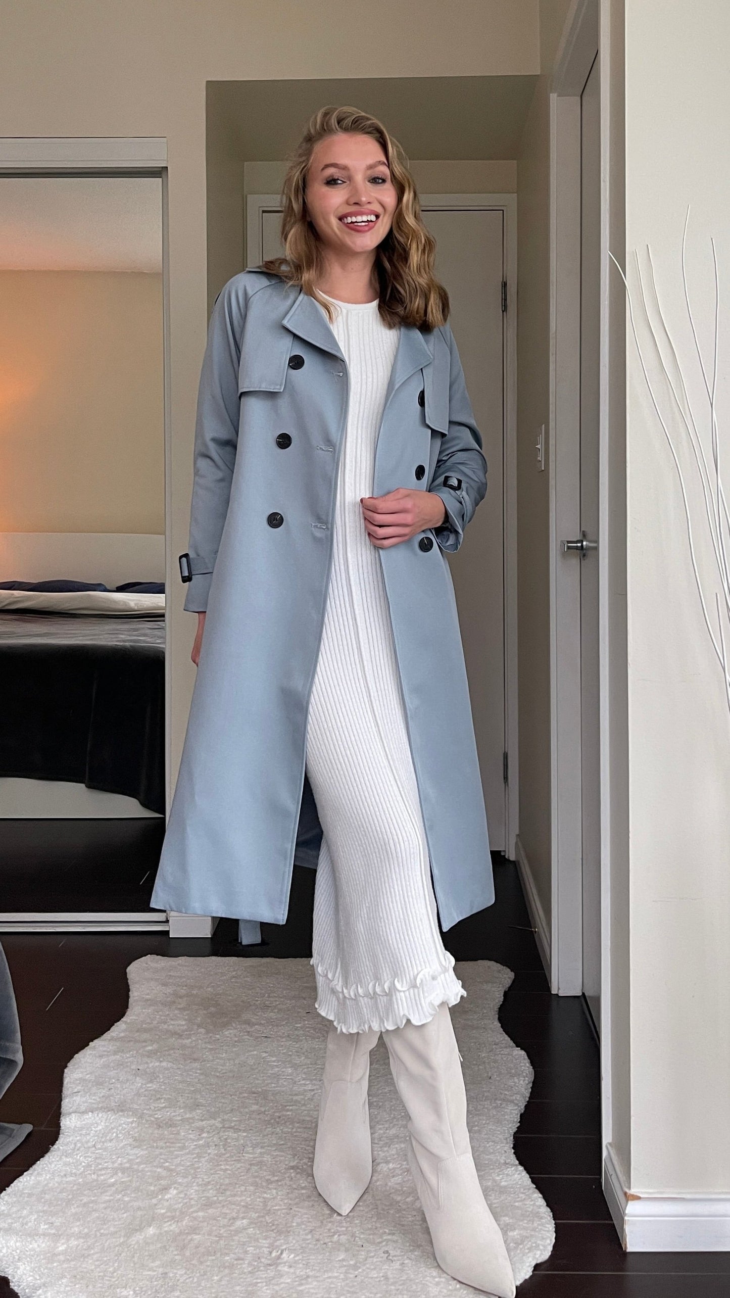 Classic Luxury Trench Coat - Pacific Blue