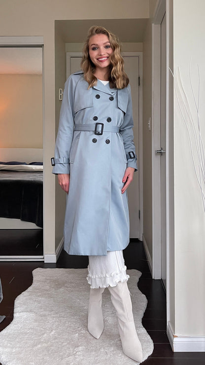 Classic Luxury Trench Coat - Pacific Blue