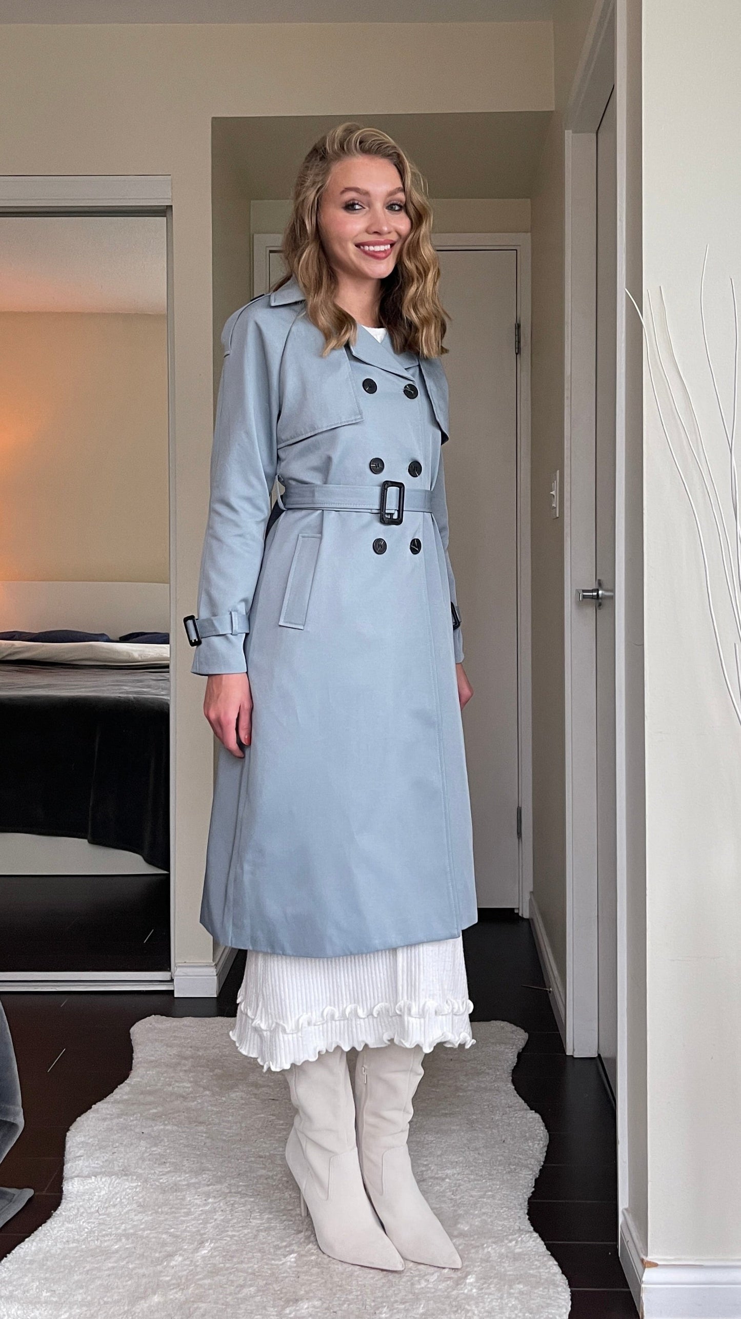 Classic Luxury Trench Coat - Pacific Blue