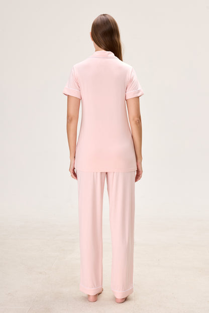 Baby Peach Pink Bamboo Silk™ Pajama Set – Short Sleeve & Pants