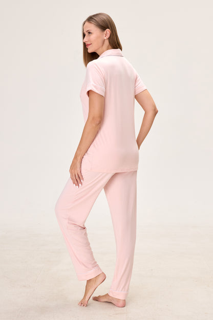 Baby Peach Pink Bamboo Silk™ Pajama Set – Short Sleeve & Pants
