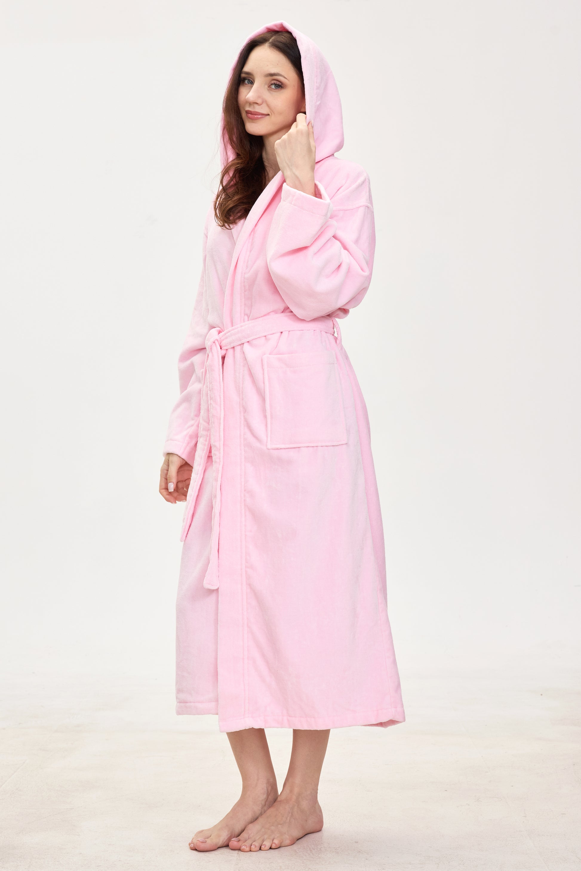 Women's Turkish Cotton Luxury Bathrobe - Baby Pink Hooded Crescentt Women's Turkish Cotton Luxury Bathrobe - Baby Pink Hooded Crescentt