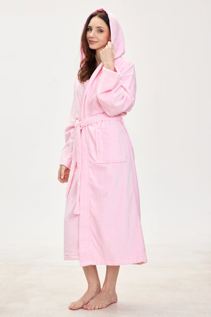 Rose Quartz Hooded Turkish Cotton Spa Bathrobe