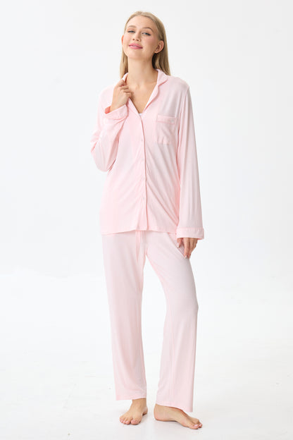 Baby Pink Luxe Modal Silk™ Pajama Set – Long Sleeve & Pants