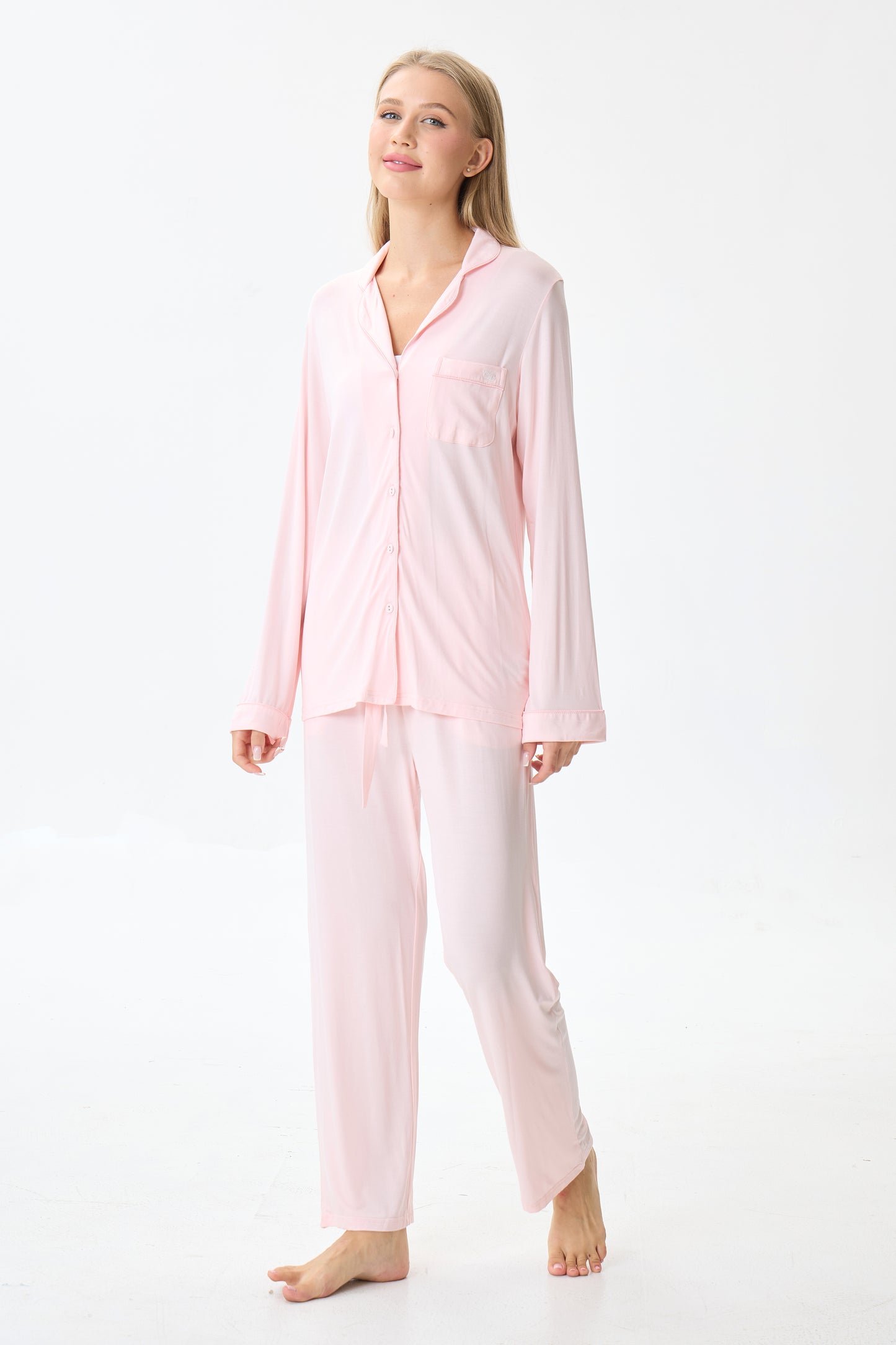 Baby Pink Luxe Modal Silk™ Pajama Set – Long Sleeve & Pants