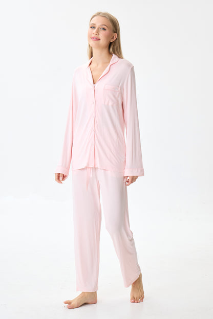 Baby Pink Luxe Modal Silk™ Pajama Set – Long Sleeve & Pants
