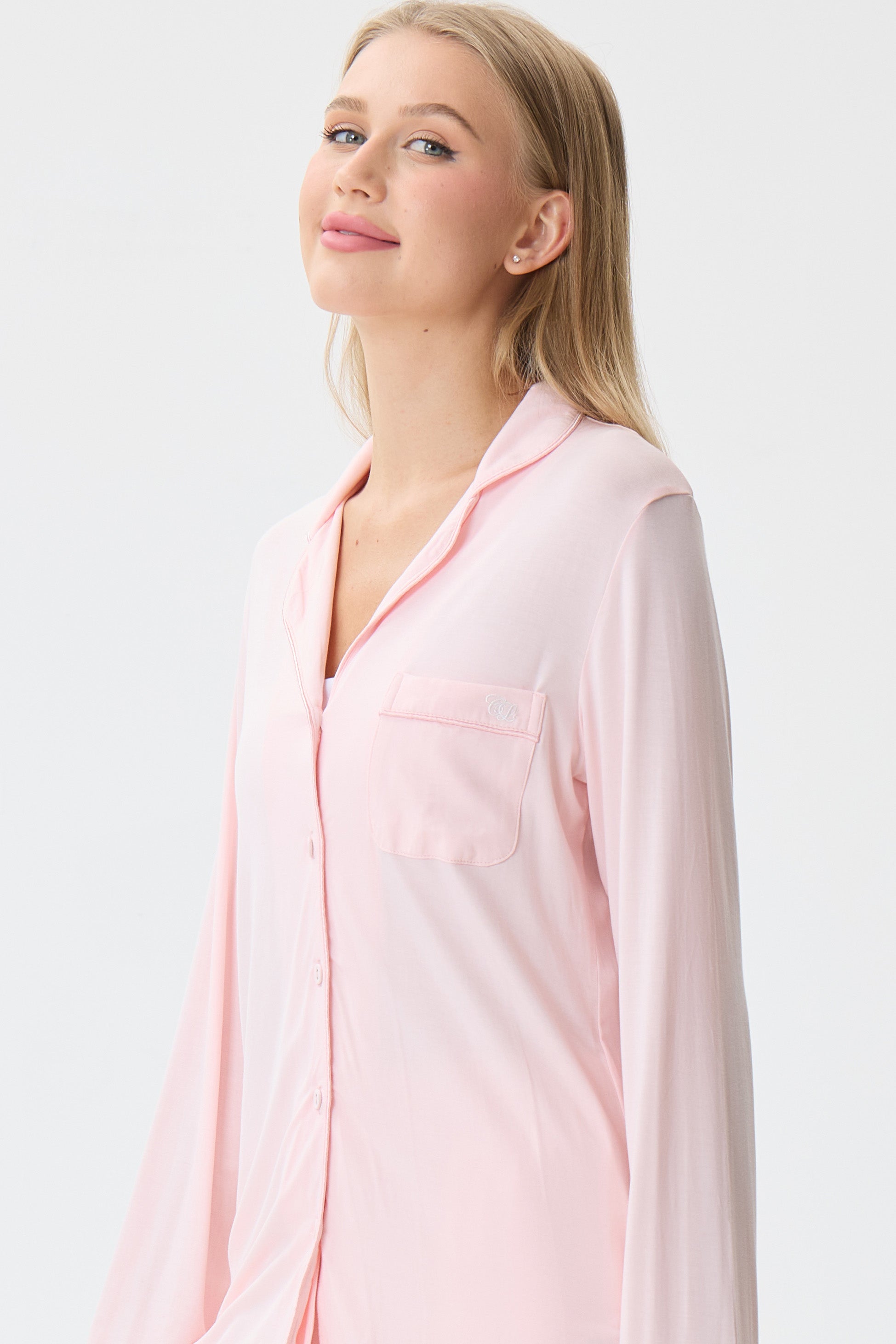 Baby Pink Luxe Modal Silk™ Pajama Set – Long Sleeve & Pants - Crescentt