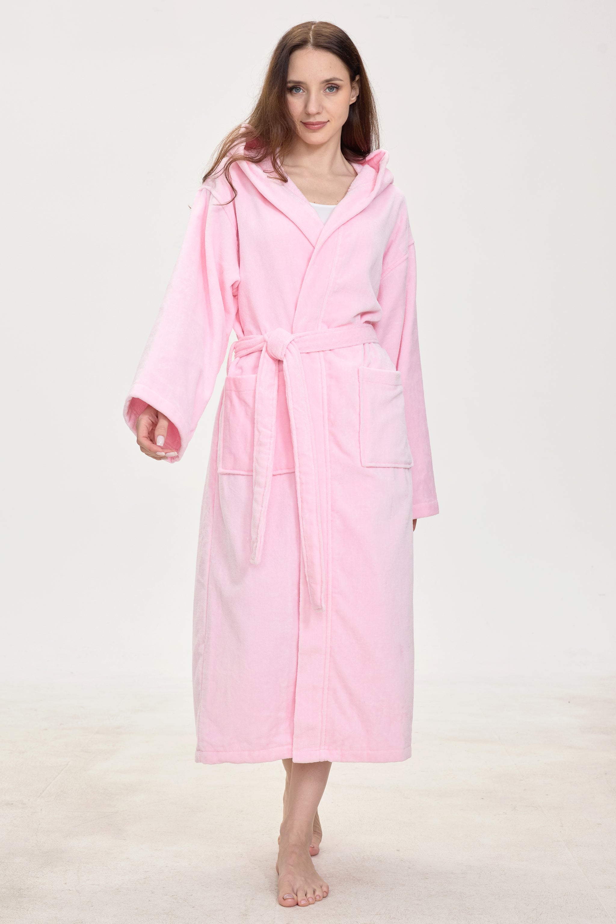 Rose Quartz Hooded Turkish Cotton Spa Bathrobe - Crescentt