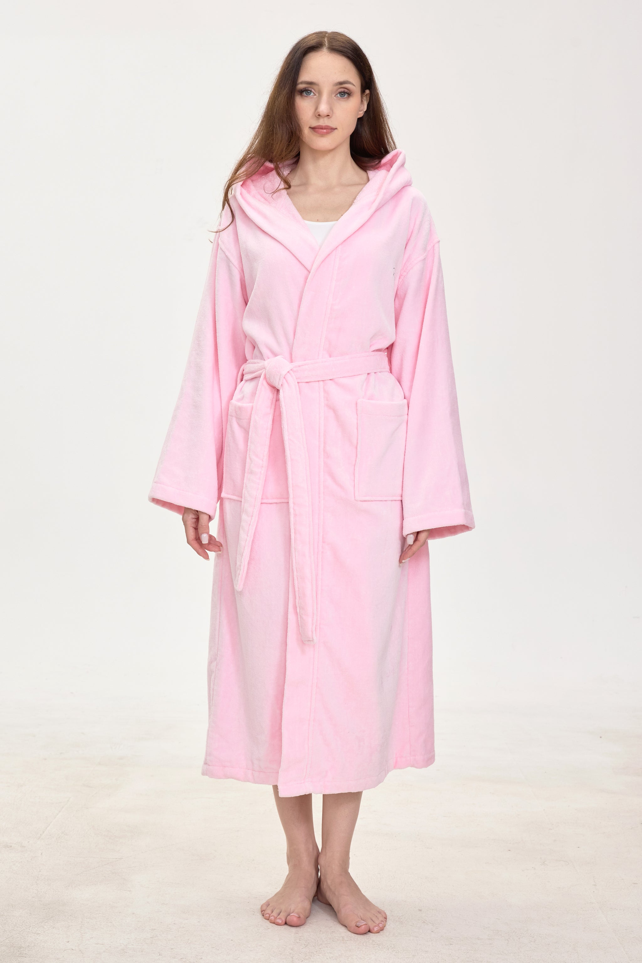 Rose Quartz Hooded Turkish Cotton Spa Bathrobe - Crescentt