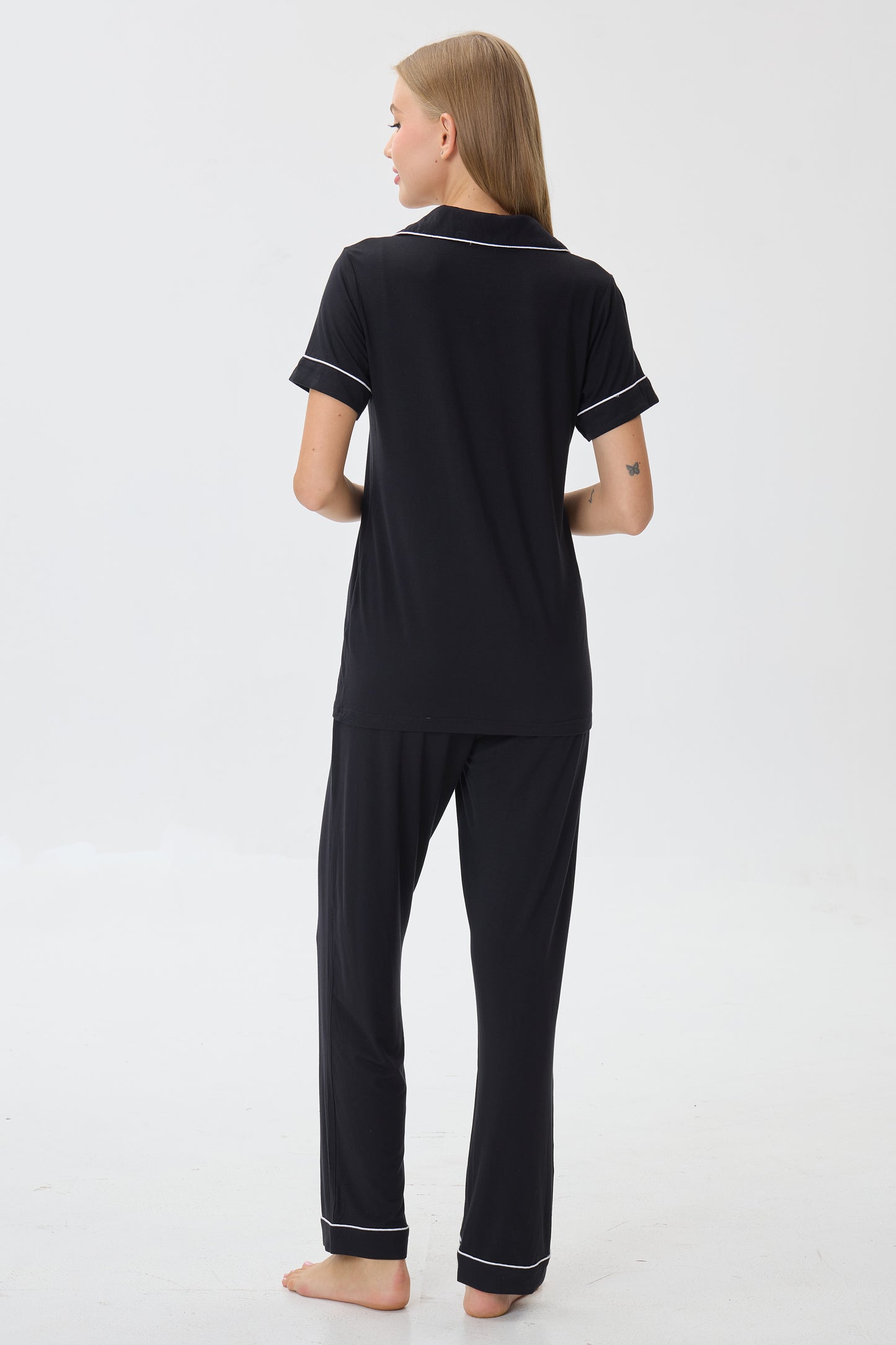 Royal Black Bamboo Silk™ Pajama Set – Short Sleeve & Pants