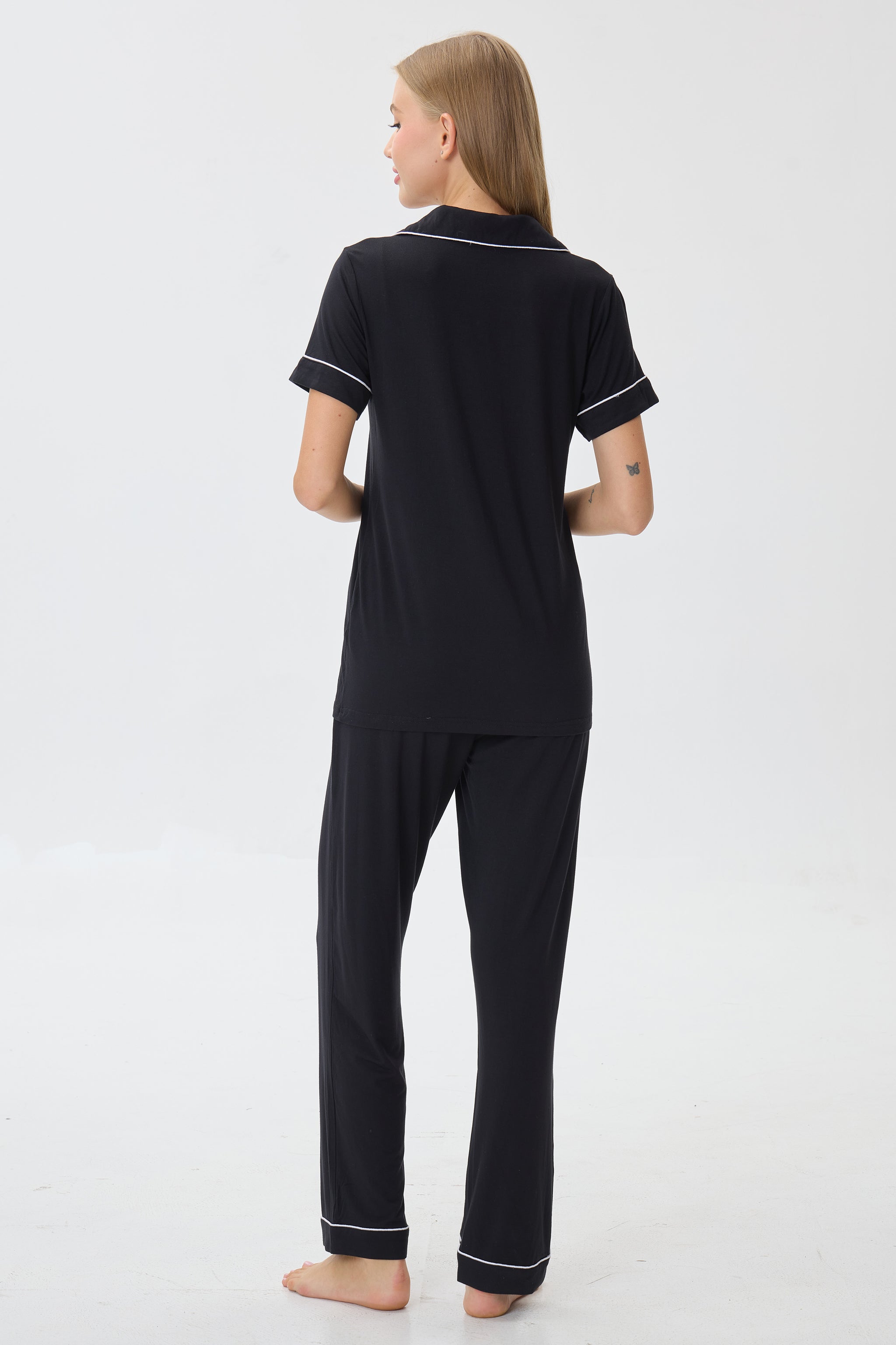 Royal Black Bamboo Silk™ Pajama Set – Short Sleeve & Pants - Crescentt