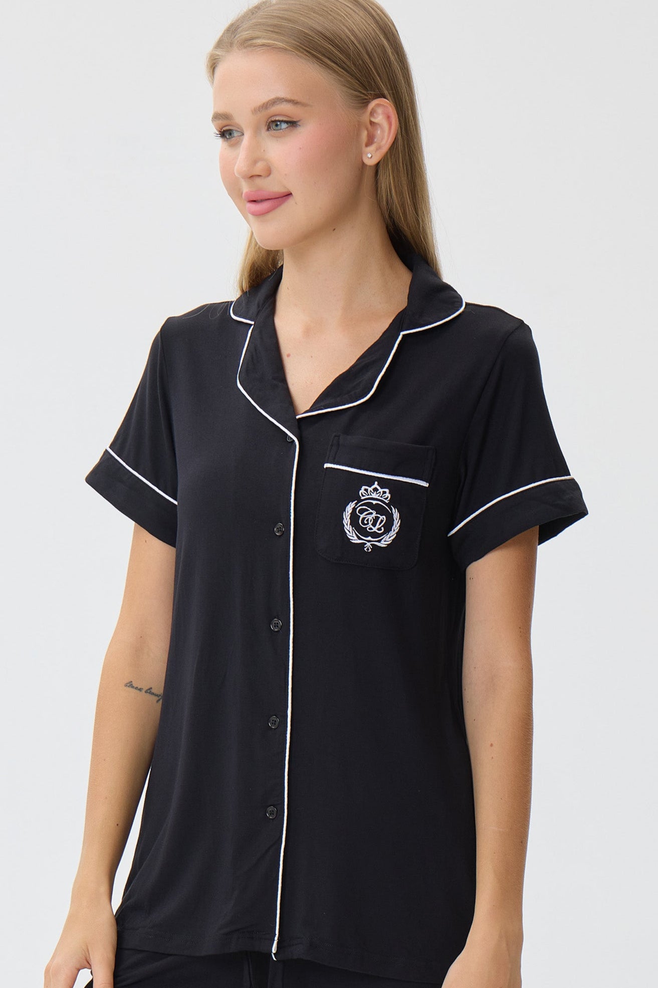 Royal Black Bamboo Silk™ Pajama Set – Short Sleeve & Pants - Crescentt
