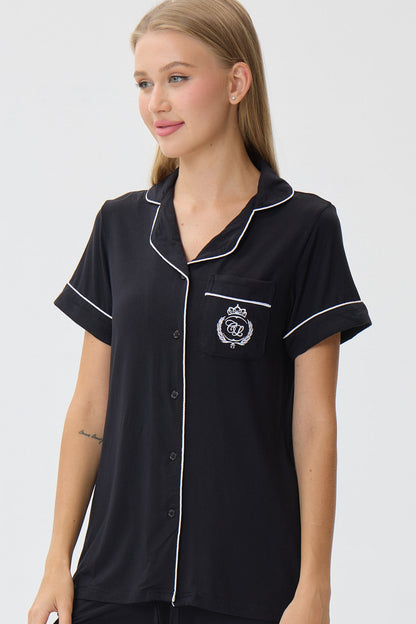Royal Black Bamboo Silk™ Pajama Set – Short Sleeve & Pants