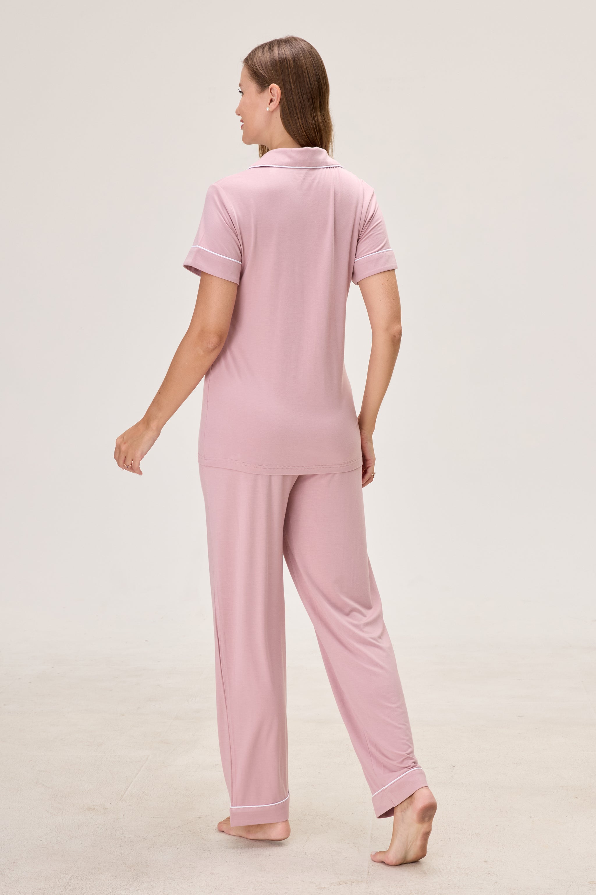 Berry Mauve Bamboo Silk™ Pajama Set – Short Sleeve & Pants - Crescentt