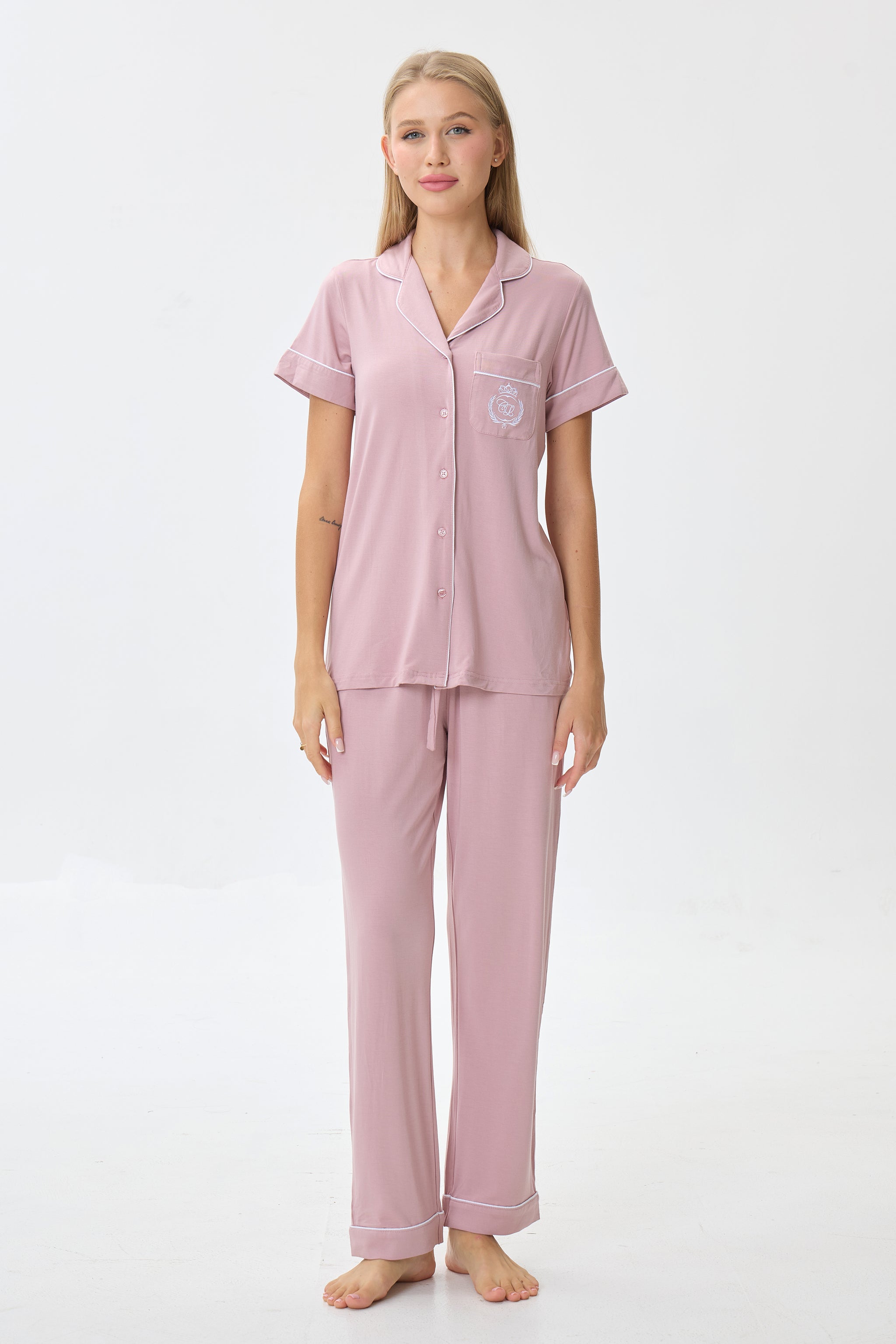 Berry Mauve Bamboo Silk™ Pajama Set – Short Sleeve & Pants - Crescentt