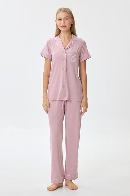 Berry Mauve Bamboo Silk™ Pajama Set – Short Sleeve & Pants