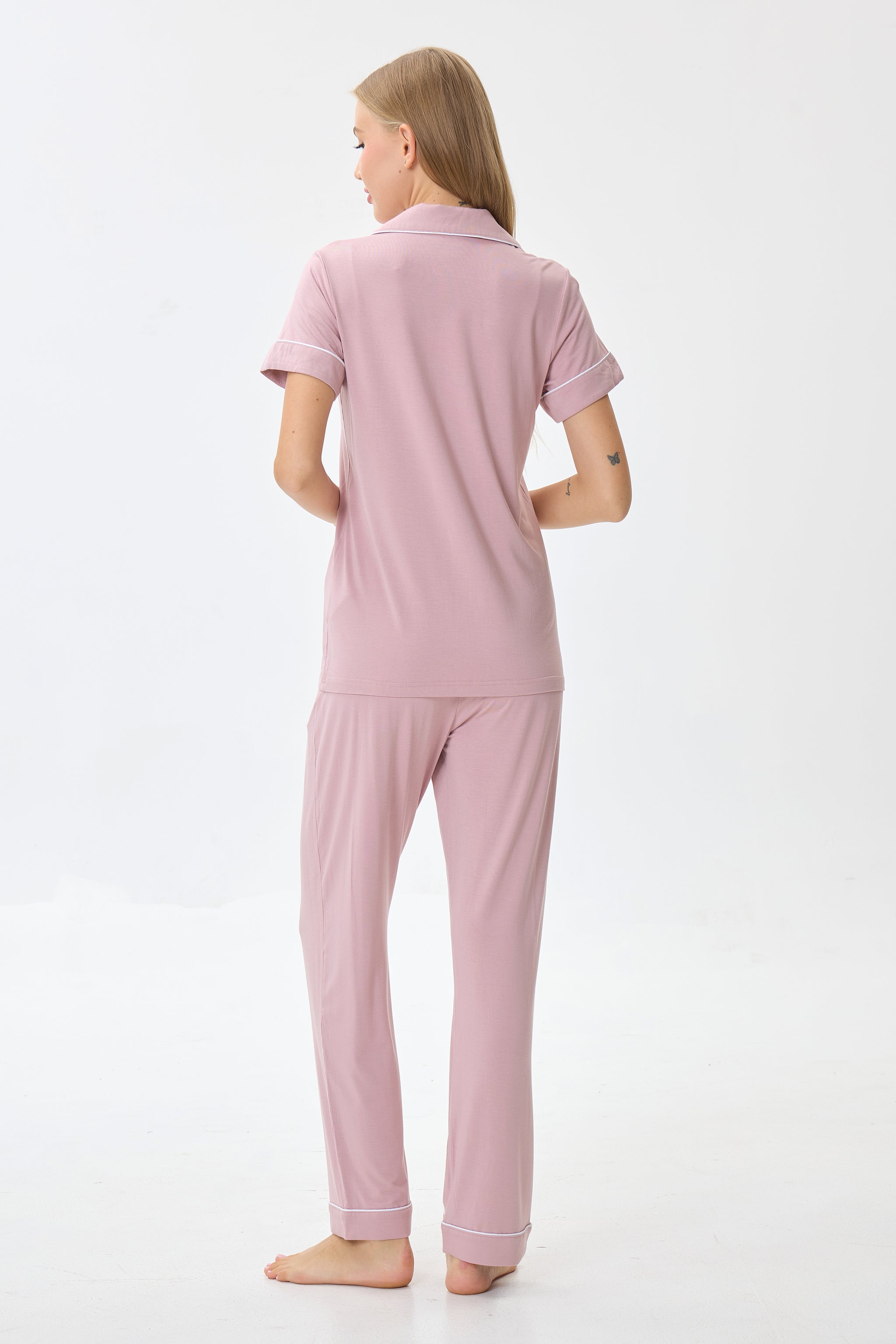Berry Mauve Bamboo Silk™ Pajama Set – Short Sleeve & Pants - Crescentt