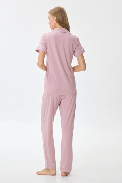 Berry Mauve Bamboo Silk™ Pajama Set – Short Sleeve & Pants