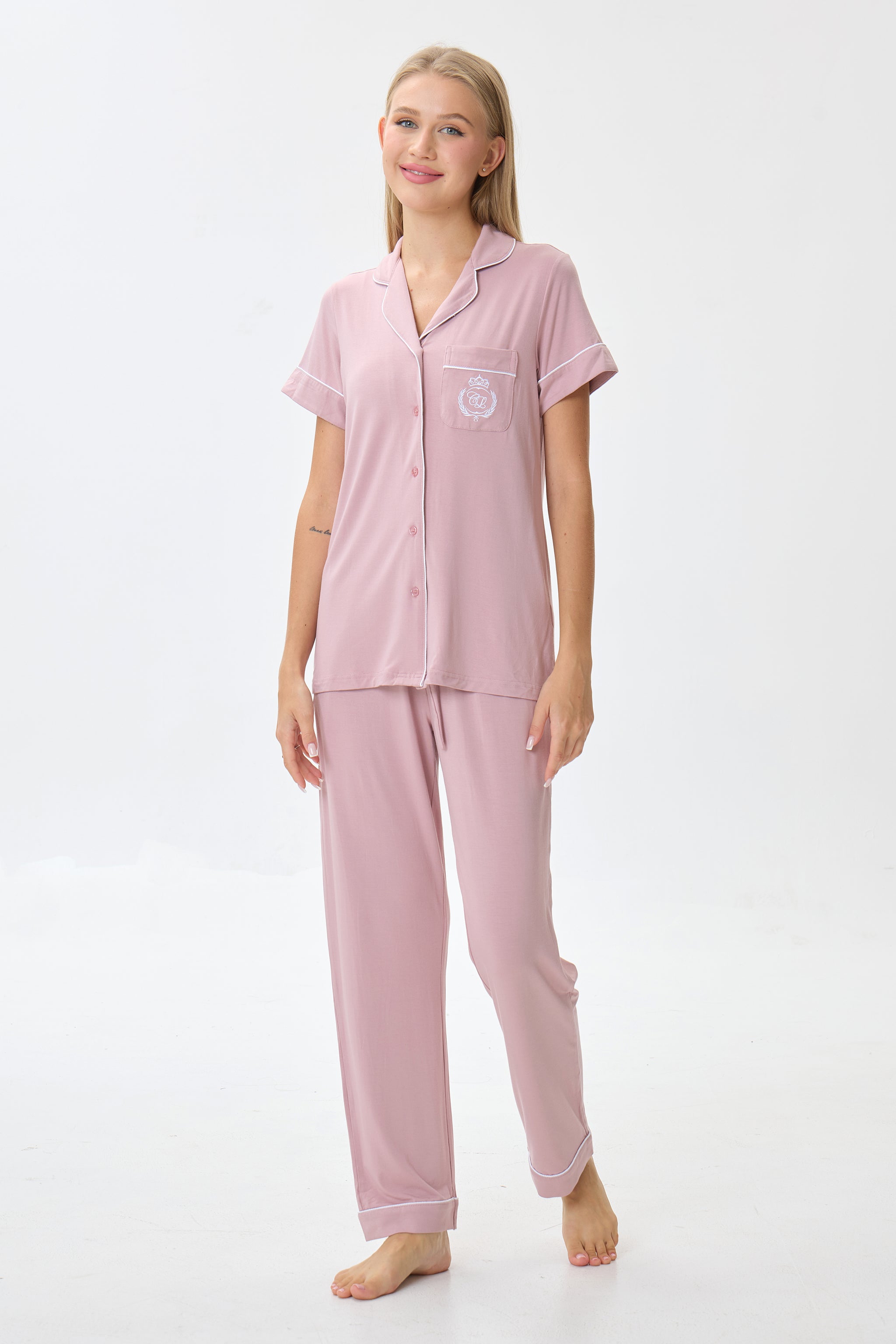 Berry Mauve Bamboo Silk™ Pajama Set – Short Sleeve & Pants - Crescentt