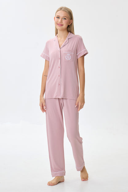 Berry Mauve Bamboo Silk™ Pajama Set – Short Sleeve & Pants