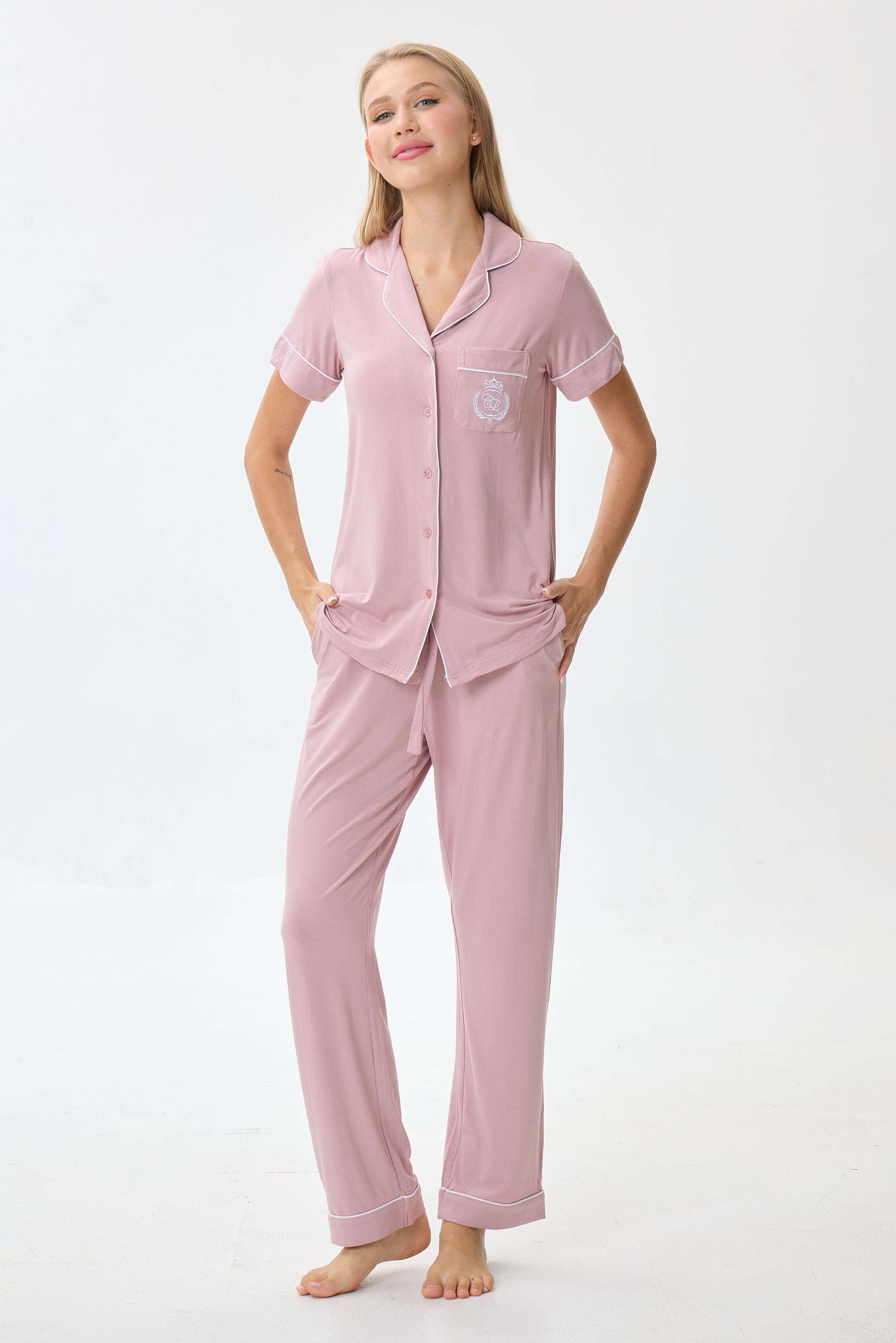 Berry Mauve Bamboo Silk™ Pajama Set – Short Sleeve & Pants - Crescentt