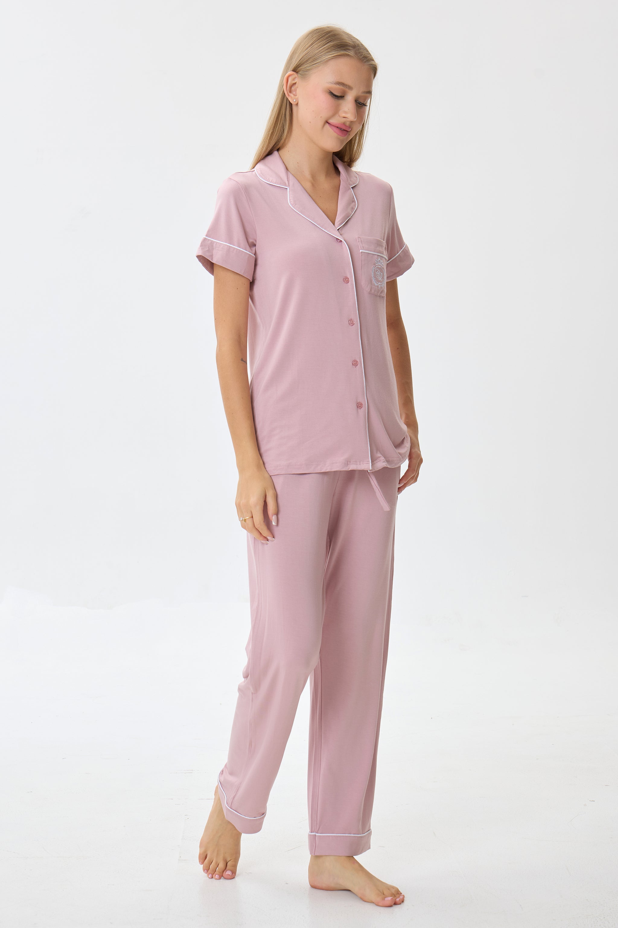 Berry Mauve Bamboo Silk™ Pajama Set – Short Sleeve & Pants - Crescentt
