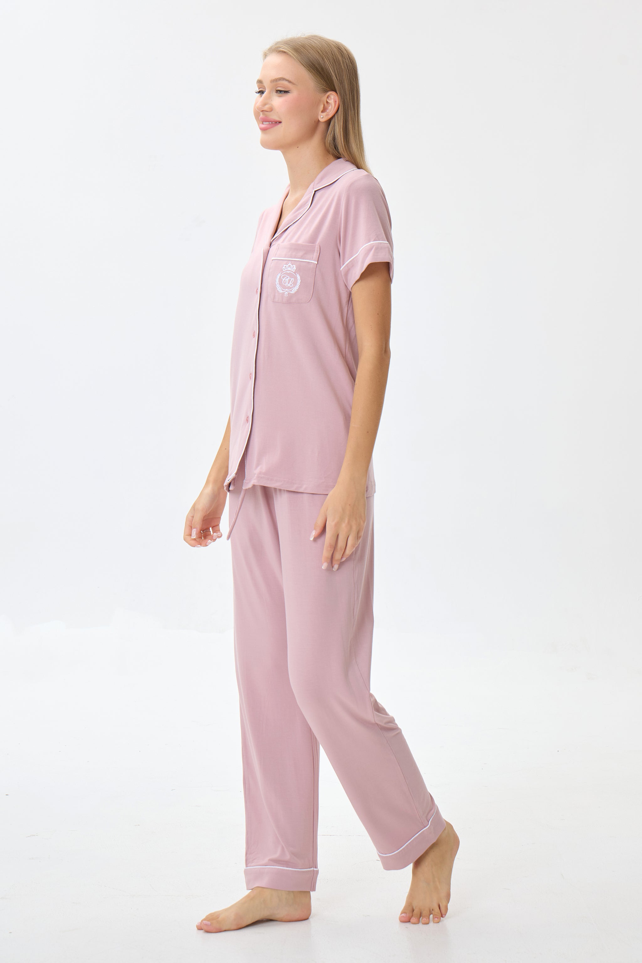 Berry Mauve Bamboo Silk™ Pajama Set – Short Sleeve & Pants - Crescentt