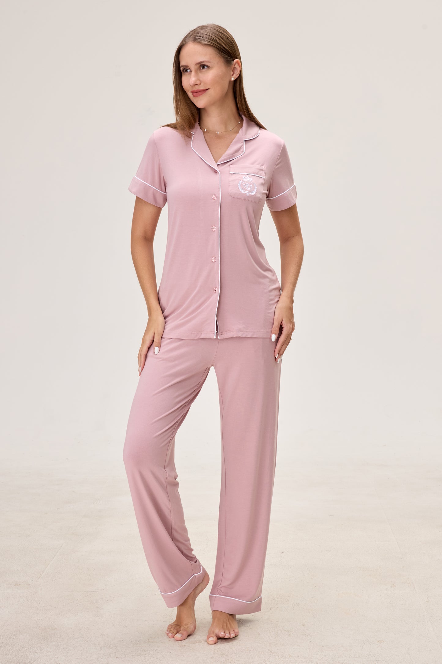 Berry Mauve Bamboo Silk™ Pajama Set – Short Sleeve & Pants