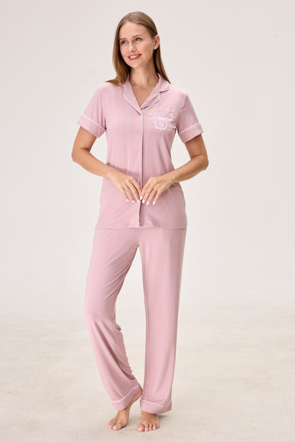 Berry Mauve Bamboo Silk™ Pajama Set – Short Sleeve & Pants