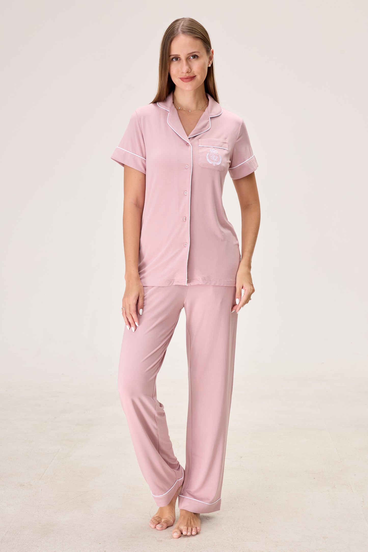 Berry Mauve Bamboo Silk™ Pajama Set – Short Sleeve & Pants