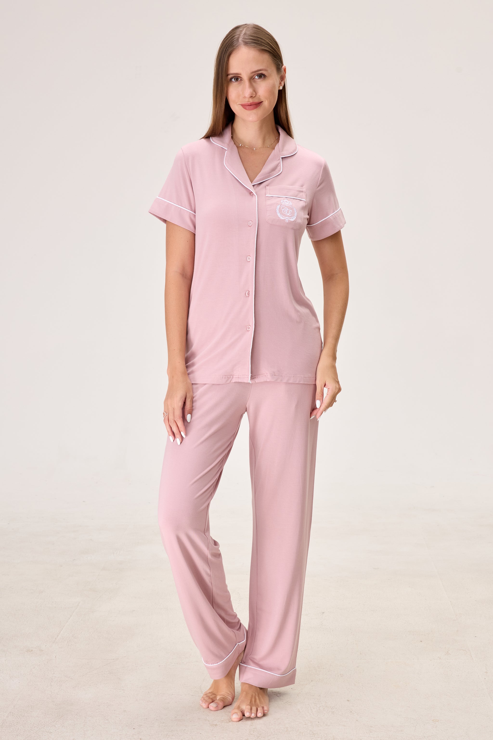 Berry Mauve Bamboo Silk™ Pajama Set – Short Sleeve & Pants - Crescentt