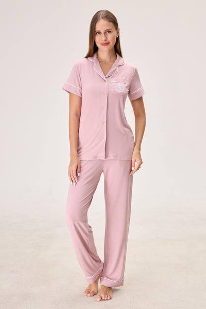 Berry Mauve Bamboo Silk™ Pajama Set – Short Sleeve & Pants