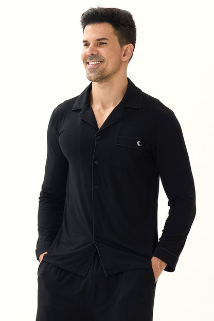 Obsidian Black Men’s Organic Bamboo Silk™ Pajama Set – Long Sleeve & Pants