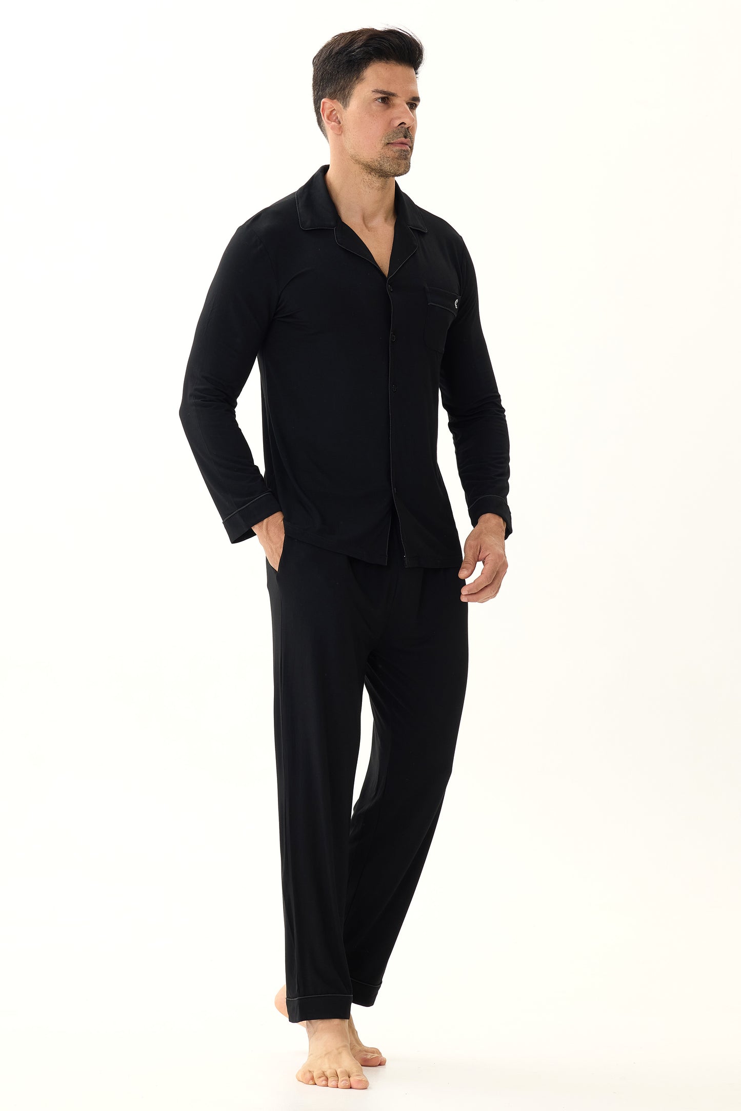 Obsidian Black Men’s Organic Bamboo Silk™ Pajama Set – Long Sleeve & Pants