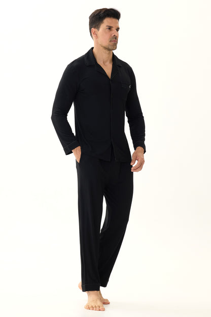 Obsidian Black Men’s Organic Bamboo Silk™ Pajama Set – Long Sleeve & Pants