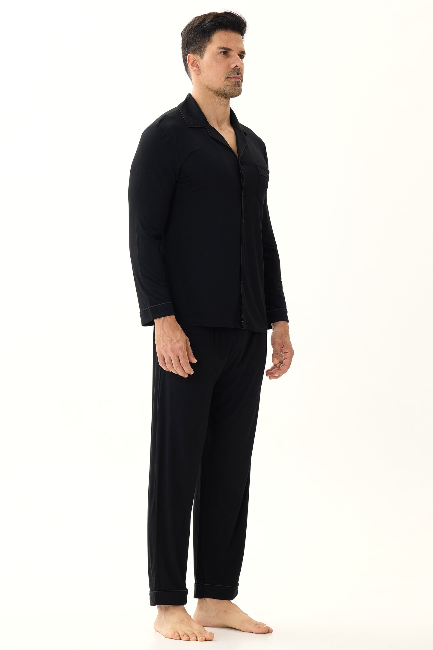 Obsidian Black Men’s Organic Bamboo Silk™ Pajama Set – Long Sleeve & Pants