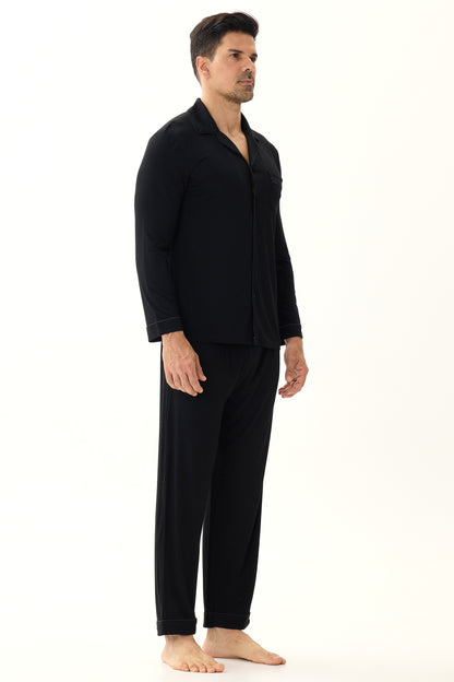 Obsidian Black Men’s Organic Bamboo Silk™ Pajama Set – Long Sleeve & Pants