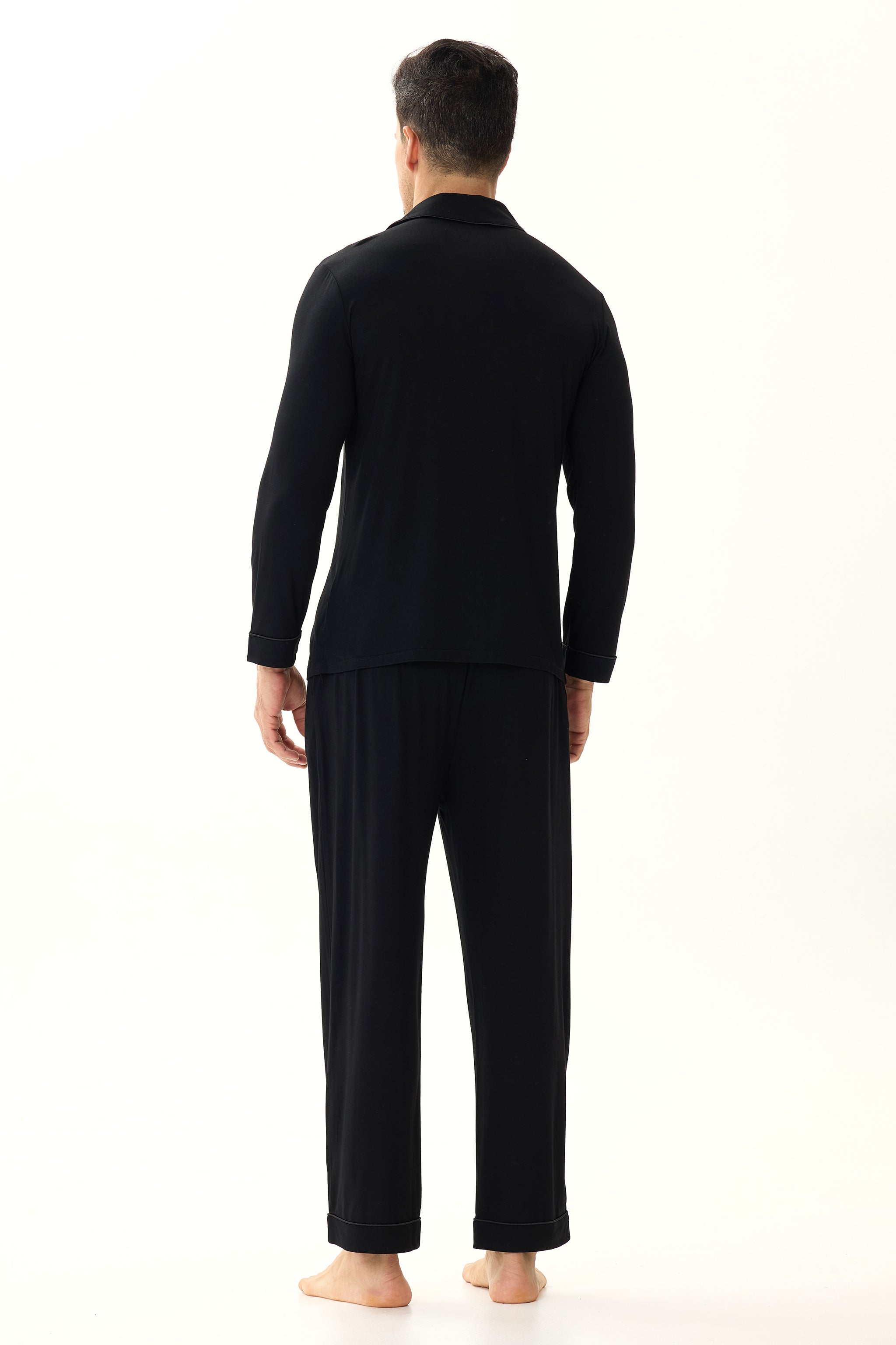 Obsidian Black Men’s Organic Bamboo Silk™ Pajama Set – Long Sleeve & Pants - Crescentt