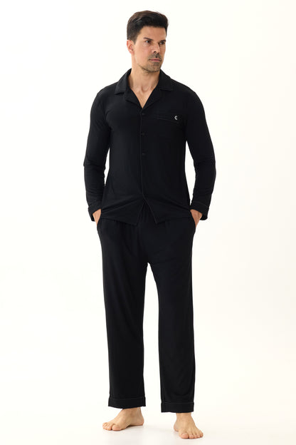 Obsidian Black Men’s Organic Bamboo Silk™ Pajama Set – Long Sleeve & Pants