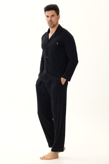 Obsidian Black Men’s Organic Bamboo Silk™ Pajama Set – Long Sleeve & Pants