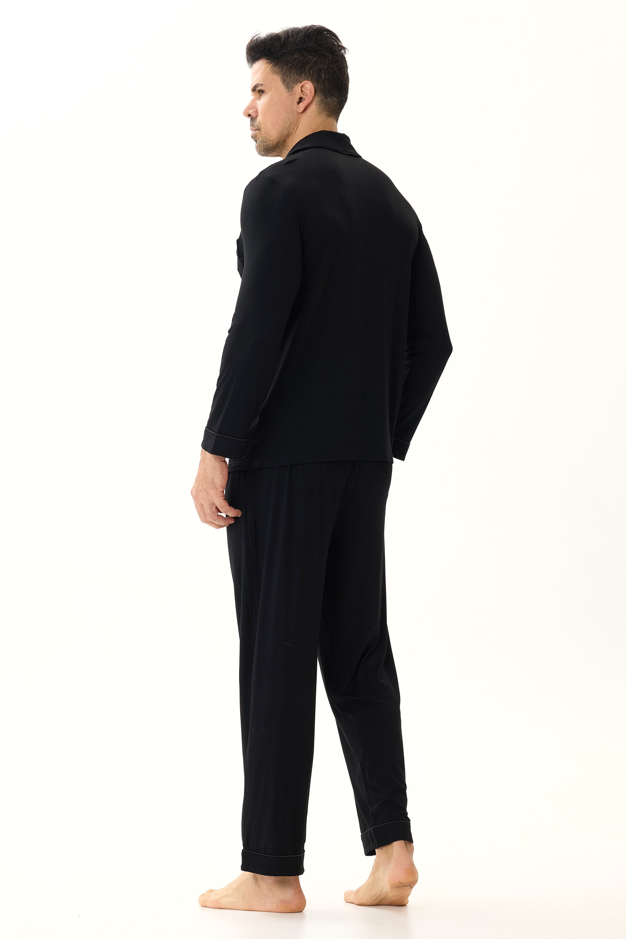 Obsidian Black Men’s Organic Bamboo Silk™ Pajama Set – Long Sleeve & Pants - Crescentt