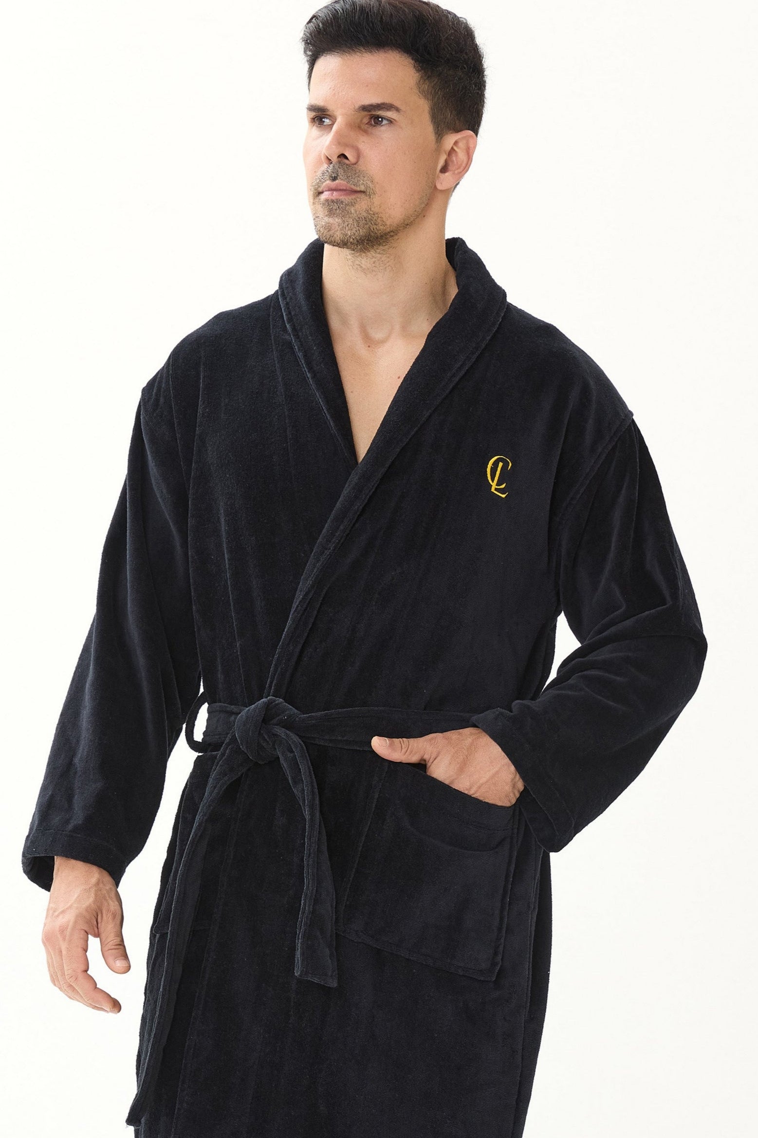 Jet Black Velvetica™ Shawl Luxury Bathrobe - Crescentt