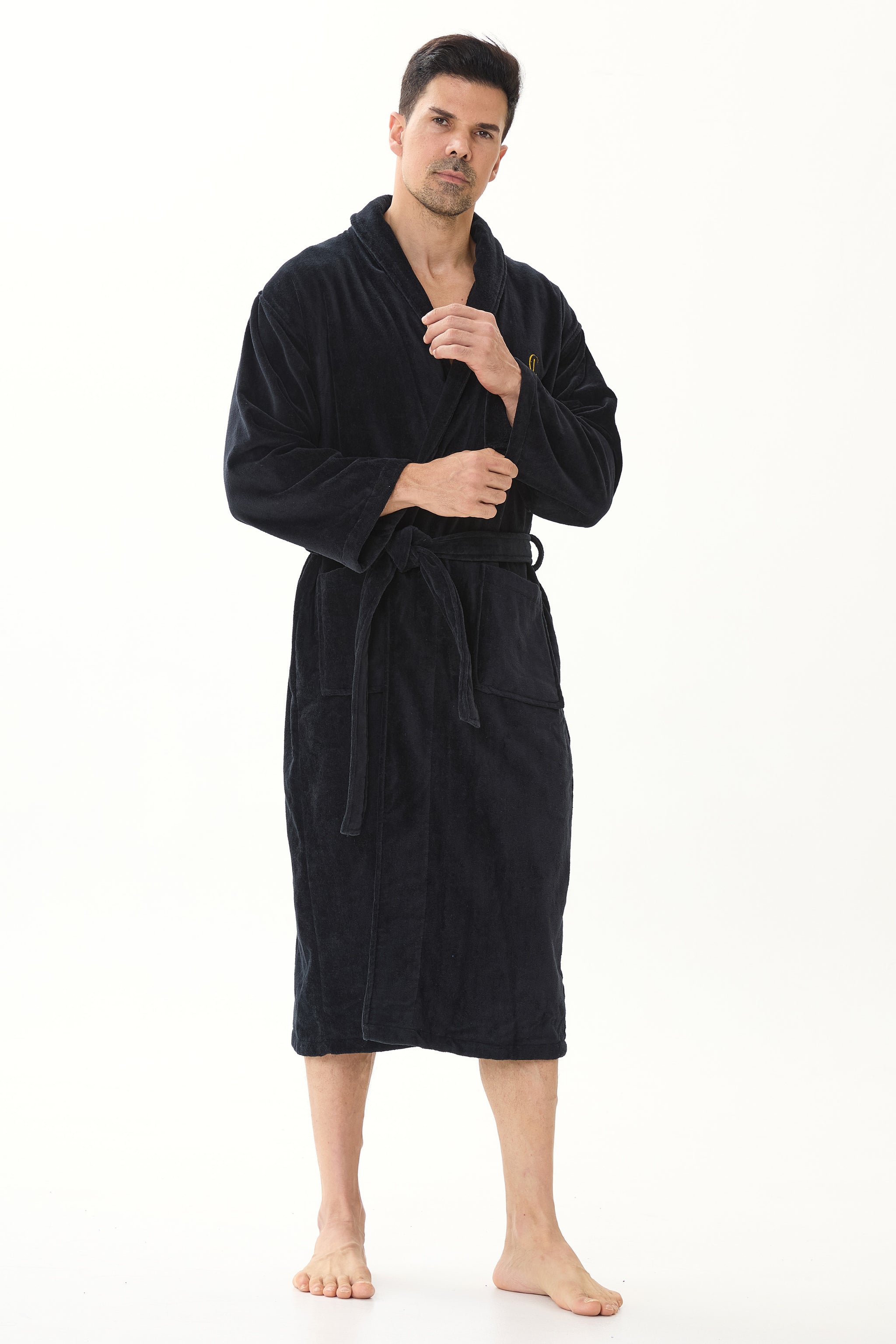 Jet Black Velvetica™ Shawl Luxury Bathrobe - Crescentt