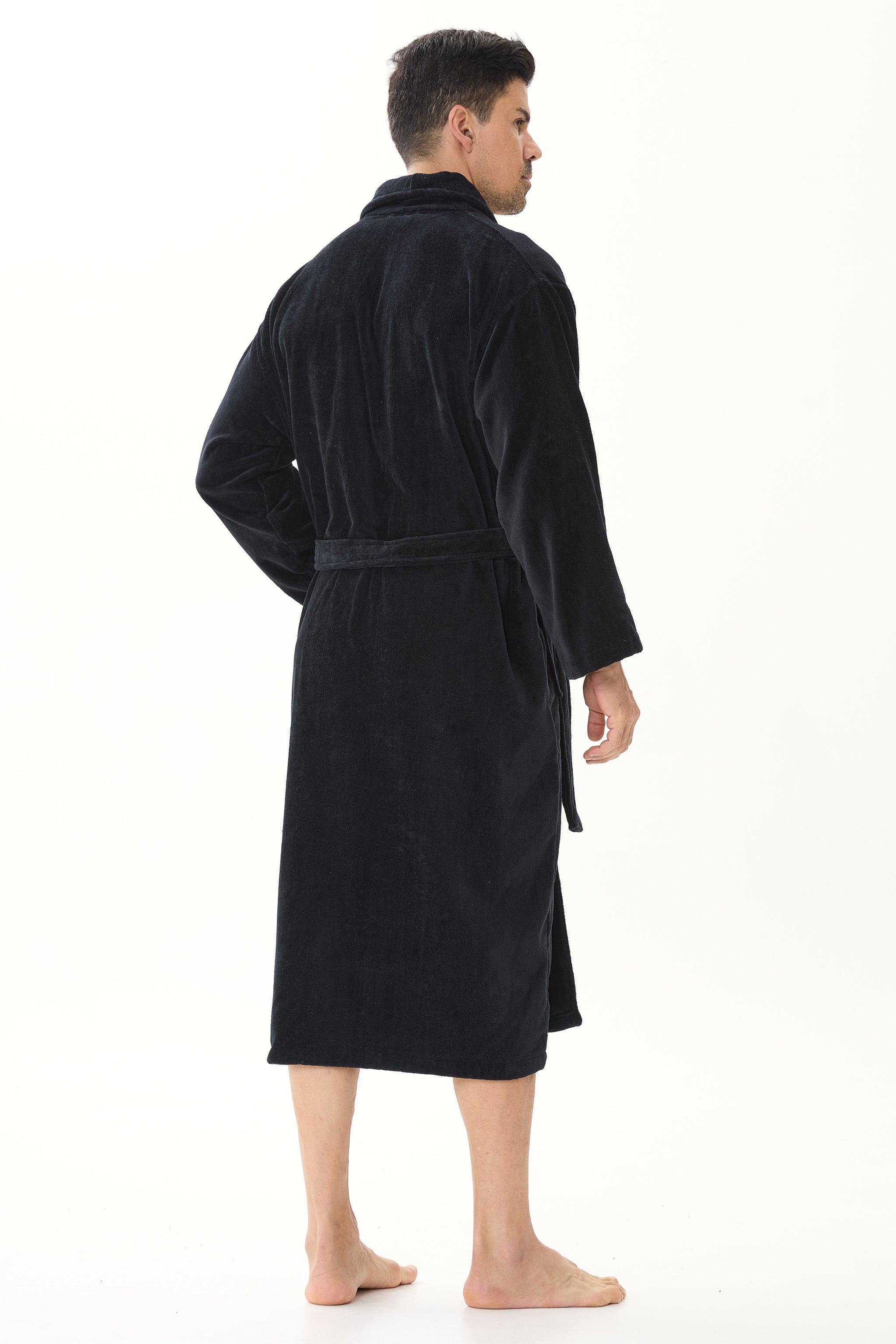Jet Black Velvetica™ Shawl Luxury Bathrobe - Crescentt