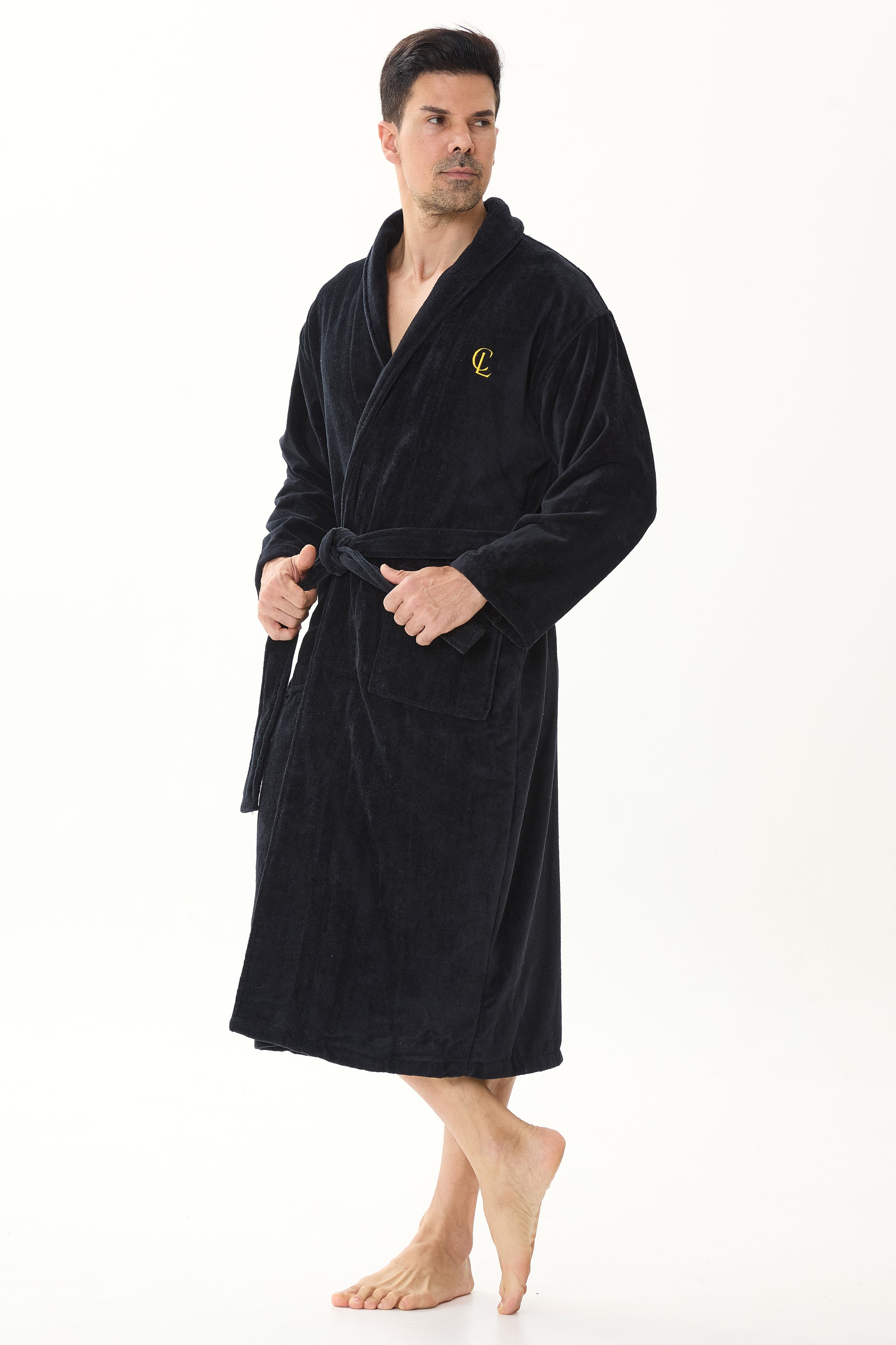Jet Black Velvetica™ Shawl Luxury Bathrobe - Crescentt
