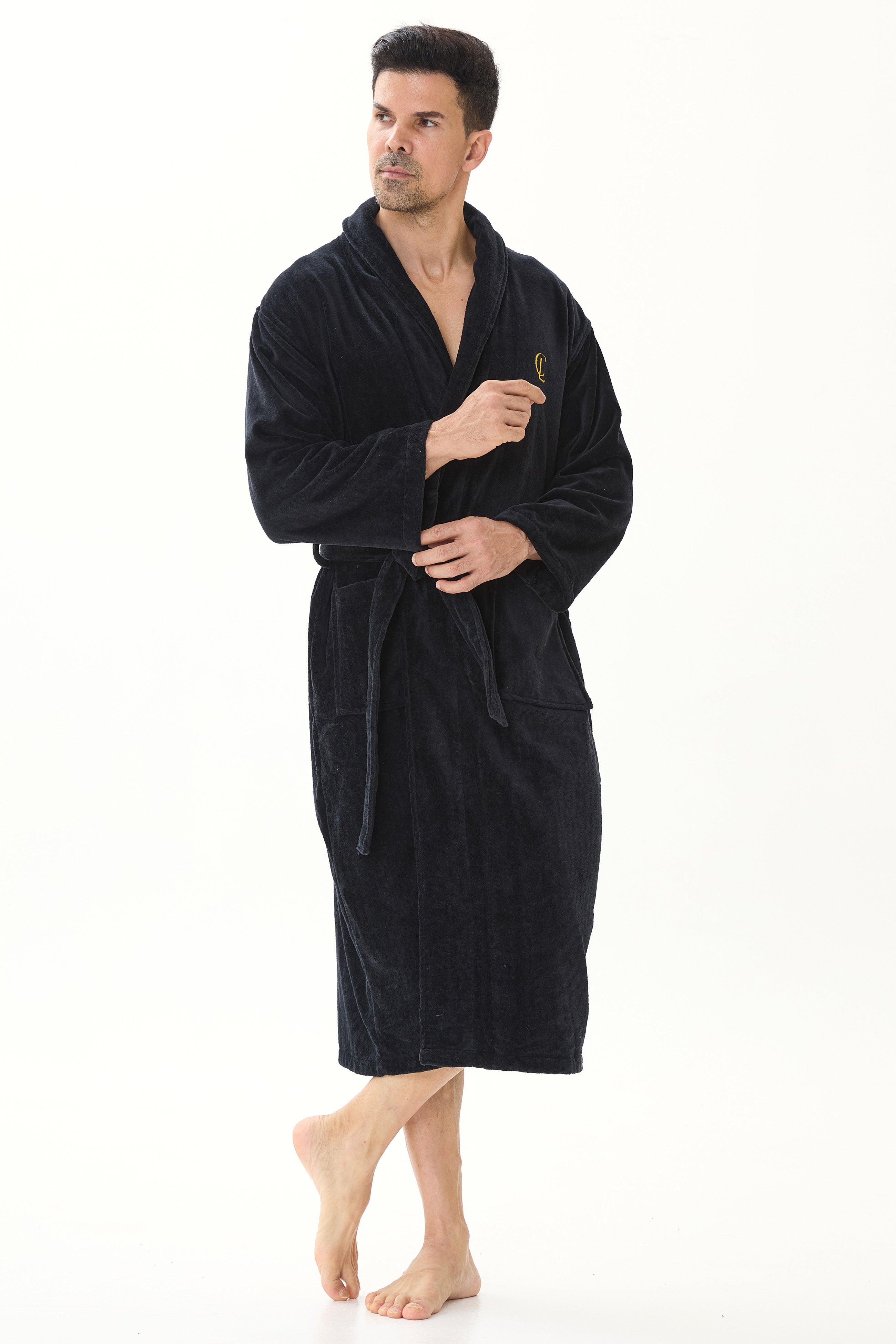Men’s Luxury Shawl Collar Bathrobe – 100% Turkish Cotton Velour, Onyx ...